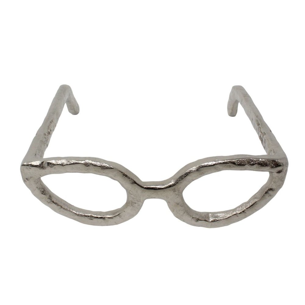 Large Retro Cat Eye Silver Glasses Aluminum Sculpture Decor 8" W x 8" L x 3" H